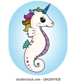 Magical seahorse unicorn. Simple flat style. Vector illustration design for fashion fabrics, textile graphics, prints.