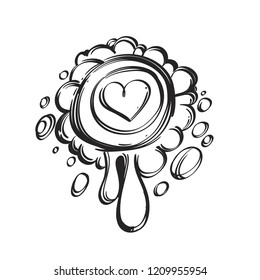 Magical seal of love. Outline vector illustration isolated on white background.