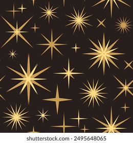Magical seamless pattern with gold star design elements. Starry night sky. Vector background for decoration in a modern style.