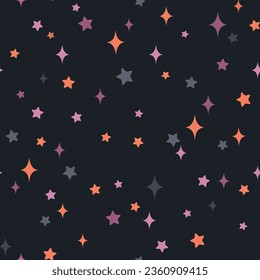 Magical seamless pattern with little stars on a dark background. Beautiful vector background. Starry night sky. Cute minimalistic art elements on a white background.