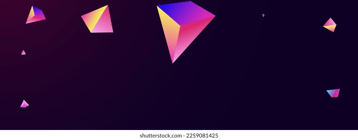 Formas mágicas Vector Panorámico Fondo Violeta Oscuro Panorámico. Tapa holográfica de Tetraedro volador. Diseño de triángulo empresarial de unicornio. Plantilla de resumen de vidrio brillante.
