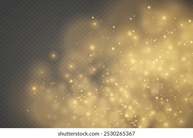 Polvo de oro brillante mágico. Pequeño efecto de luz brillante de partículas de polvo. Sobre un fondo transparente.
