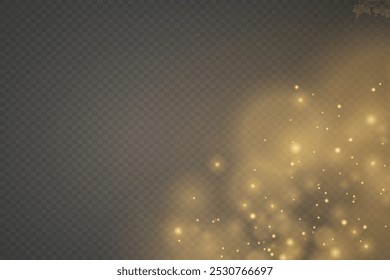 Magical shining gold dust. Small shiny dust particles light effect. On a transparent background.