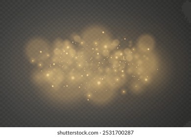 Polvo de oro brillante mágico. Pequeño efecto de luz brillante de partículas de polvo. Sobre un fondo transparente.