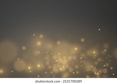 Magical shining gold dust. Small shiny dust particles light effect. On a transparent background.