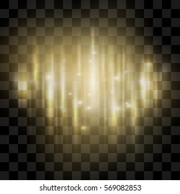 Magical shiny flare with rays. Glow lights effect on transparent background. Vector illustration.