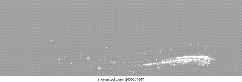 Magical shiny magical gold comets. Festive clots of white dust. Abstract light patterns of small glowing dust particles. Dust texture for background. Decor element for cards, invitations, backgrounds.