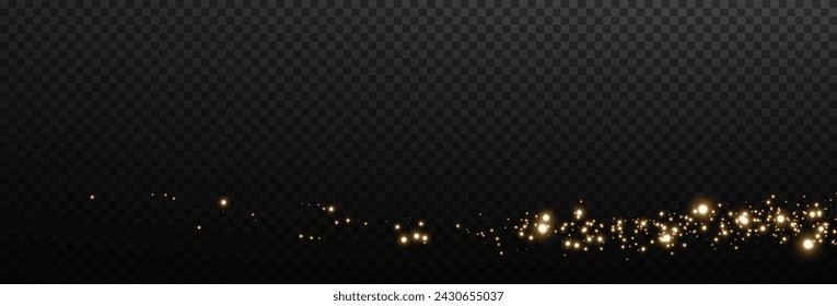 Magical shiny magical gold comets. Festive clots of gold dust. Abstract light patterns of small glowing dust particles. Dust texture for background. Decor element for cards, invitations, backgrounds.