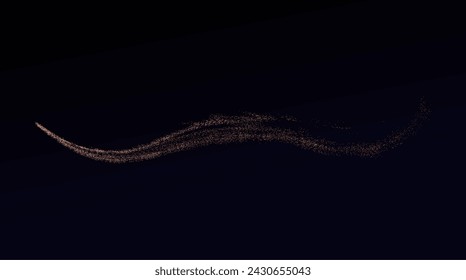 Magical shiny magical gold comets. Festive clots of gold dust. Abstract light patterns of small glowing dust particles. Dust texture for background. Decor element for cards, invitations, backgrounds.