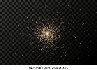 Magical shiny magical gold comets. Festive streaks of gold dust. Abstract light lines of small glowing dust particles. Powder sprinkles png. Decorative element for cards, invitations, backgrounds.