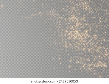 Magical shiny magical gold comets. Festive clots of gold dust. Abstract light patterns of small glowing dust particles. Dust texture for background. Decor element for cards, invitations, backgrounds.