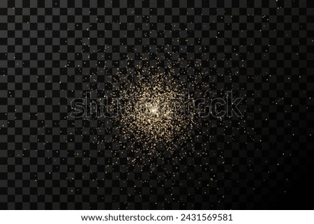 Magical shiny magical gold comets. Festive streaks of gold dust. Abstract light lines of small glowing dust particles. Powder sprinkles png. Decorative element for cards, invitations, backgrounds.