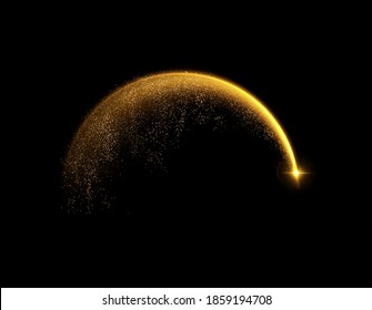 Magical shooting star or comet with glittering golden dust partilcles tail. Concept for luxury magic holiday or fantasy background. 