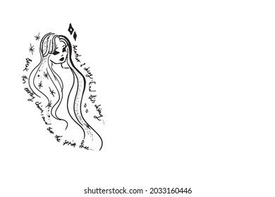 magical sketch art in vector. linear logo for beauty and fashion industries, business visit cards, postcards or prints and t-shirts. hand drawn abstract drawing of a fairytale character. pretty siren.