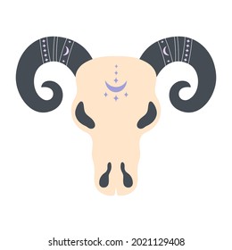 magical skull of bull isolated on white background, indian motives, vector illustration for halloween, element witchcraft