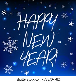 Magical snow background with new year lettering. Beautiful vector illustration in festive Christmas style. Useful element for creating postcards, seasonal posters, digital banners.