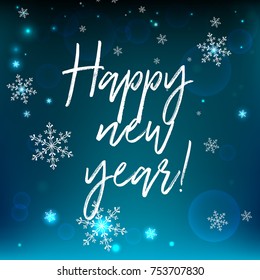 Magical snow background with new year lettering. Beautiful vector illustration in festive Christmas style. Useful element for creating postcards, seasonal posters, digital banners.