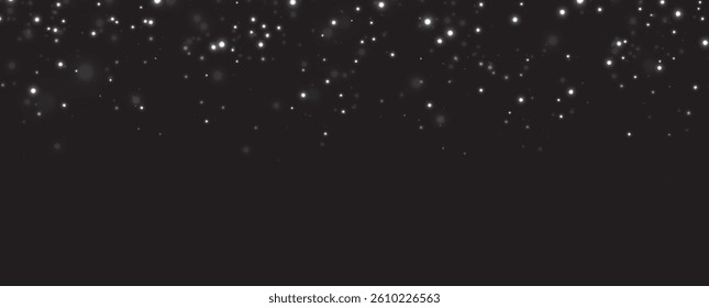  magical snowfall effect with falling snowflakes, dust, and glistering particles on a black and white bokeh background. Perfect for winter, holiday, or seasonal festive designs