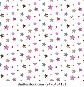 Magical Space Stars, Planet, Moon Background Vector Seamless Pattern. Stardust Sprinkles Sky on Off White. Cute Newborn Baby, Kids , Magic Universe Theme Texture. All over Print Vector Tile EPS 10