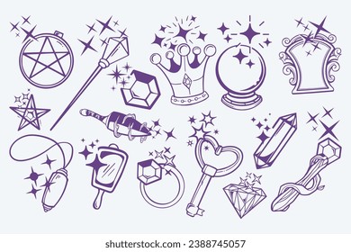 A magical sparkling gem. Set magic elements. Big set magical icons and items image vector