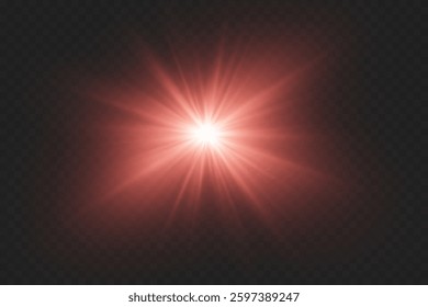 Magical special effect of flash, light star, explosion of rays and lens.
