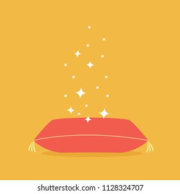 magical star cartoon. creative & concept print card for beauty fashion. create future & imagine. red royal cushion isolated. wish or dream come true sign on beautiful pillow. magic vector flat design