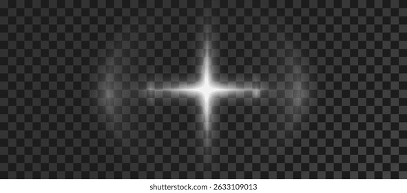 Magical Star Flare and Star — Transparent Glowing Light Effect with Sparkles, Rays, and Abstract Motion for Vector Design or Bright Background Illustration