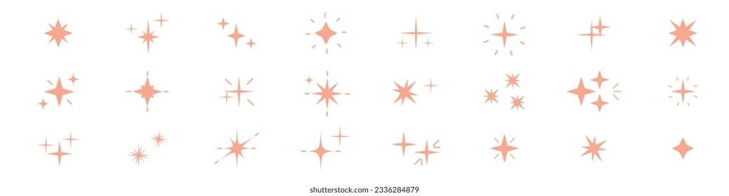 Magical star icons collection. Elements with glitter, shine and sparkle set. Light and glow lines. Vector illustrations isolated on white background.