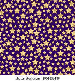 Magical star sky seamless pattern vector. Dynamic yellow and purple starry sky seamless pattern. Set sail champagne and fortuna gold stars in amethyst background elegance endless texture. One of serie