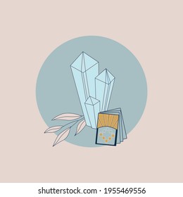 Magical stuff vector Illustration, celestial style, Witchcraft, magic flat elements. Tarot and Crystal 