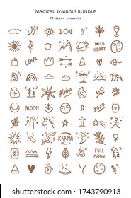 Magical symbols bundle. Abstract line art magical elements, logos and illustrations. Good for branding, clothes, blog icons and stories templates.