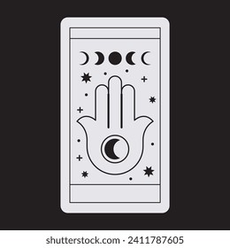 Magical tarot cards deck set. Spiritual moon and celestial eye symbols. Vector illustration. Astrology or sacred geometry poster design. Magic occult pattern, esoteric boho modern style isolated