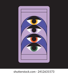 Magical tarot cards deck set. Spiritual moon and celestial eye symbols. Vector illustration. Astrology or sacred geometry poster design. Magic occult pattern, esoteric boho modern style isolated