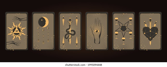 Magical tarot cards. Major arcana set part . Vector hand drawn engraved style.