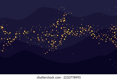 Magical template with sand or dust over dark night scene with dunes shapes.