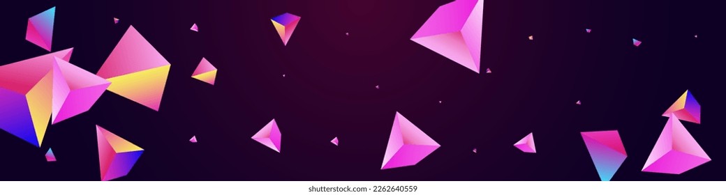 Magical Tetrahedron Vector Panoramic Dark Violet Background. Rainbow Minimal Jewel Certificate. Gradient Scattered Elements Presentation. Bright Pyramid Abstract Template.