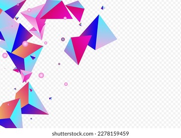 Magical Tetrahedron Vector Transparent Background. Holographic Flying Polyhedron Brochure. Bright Flow Elements Pattern. Rainbow Jewel Graphic Presentation.