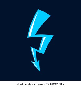 Magischer Gewitter, elektrisches Spannungszeichen. Cartoon-blauer Blitz, Vektordreiblitz. Regenwettersymbol, Symbol für Stromladung