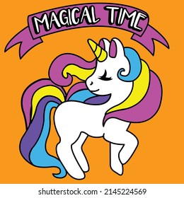 MAGICAL TIME UNICORN COLORFULL VECTOR
