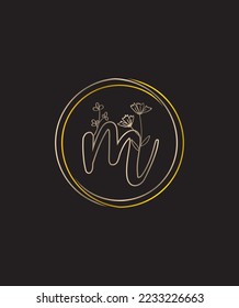 Un mágico con un toque de elegancia y su letra floral M patrón de logotipo vectorial