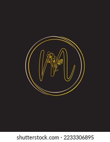 Un mágico con un toque de elegancia y su estilo floral letra M patrón logotipo vectorial