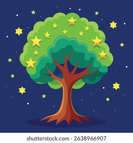 Magical Tree Surrounded by Sparkling Stars.