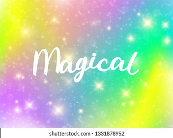 Magische Typografie. Funkelheller Hintergrund Vektor Farbiges Glitter Modernes Layout. Abdeckung des Galaxieeffekts.