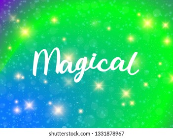 Magical Typography. Sparkle Bright Background Vector Colorful Glitter Modern layout. Galaxy Effect Cover.