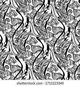 Magical underwater world of fish. Pattern.