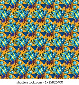Magical underwater world of fish. Pattern.