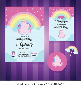 Magical Unicorn Birthday Party Invitation Card , Baby Shower, Decoration, Template