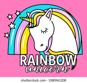 MAGICAL UNICORN AND COLORED RAINBOW