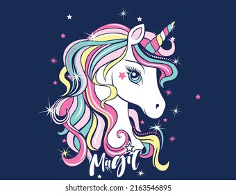 diseño de camiseta y ilustración de hodies colorido de unicornio mágico