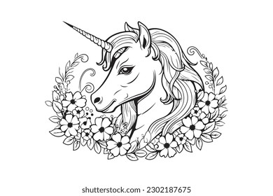 Magical Unicorn Coloring Page for Kids, Fantastical Unicorn Artwork for Coloring and Relaxation